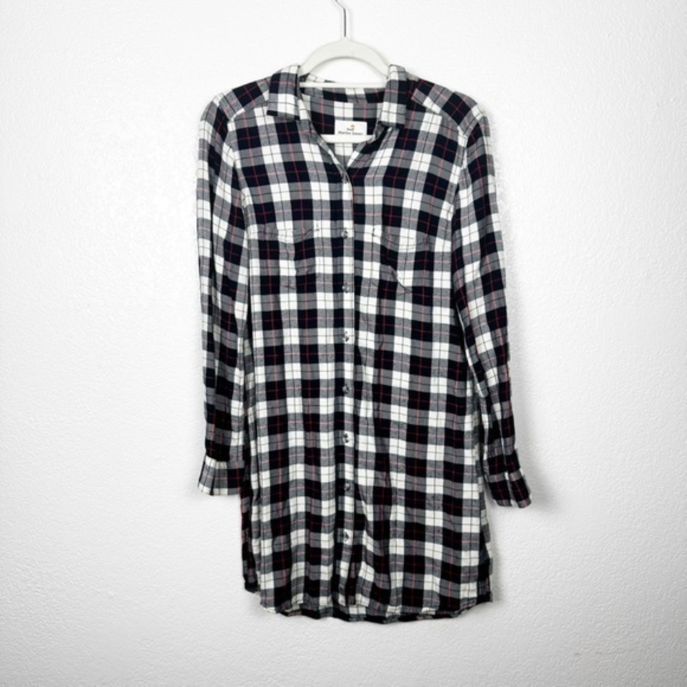 Marine Layer Popover Shirt Dress Plaid Red Blue Size Medium